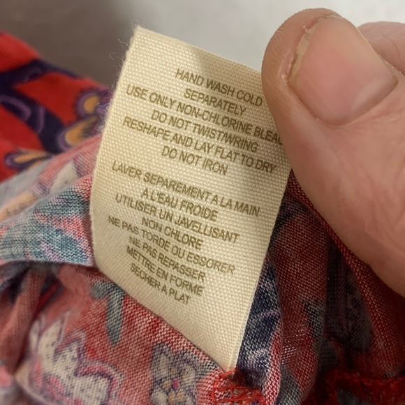 Free People Red Floral Crochet Trim Racerback Tank Top Women's XS Viscose - Picture 6 of 8